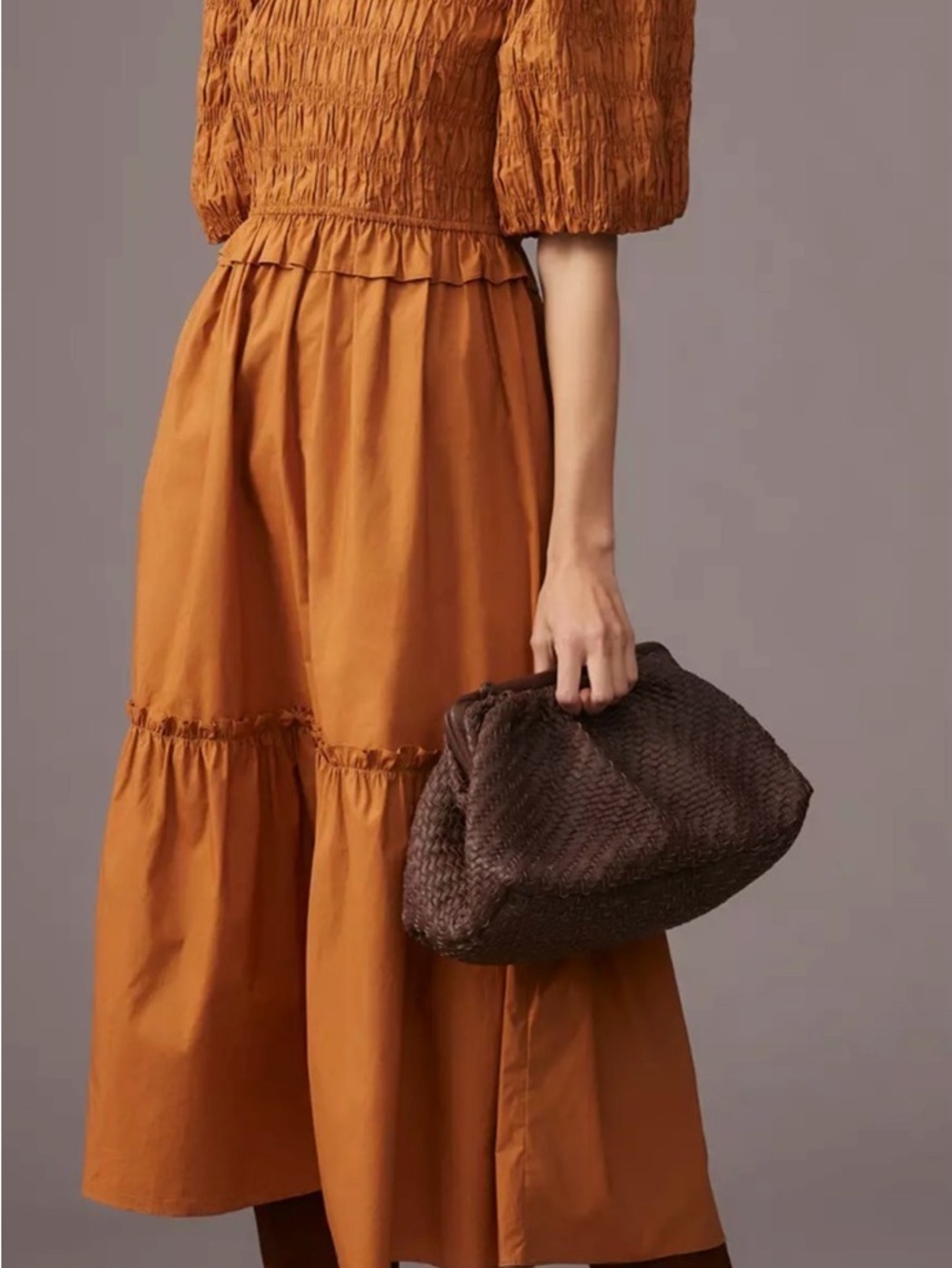 Moon River Smocked Puff-Sleeve Dress, size XS